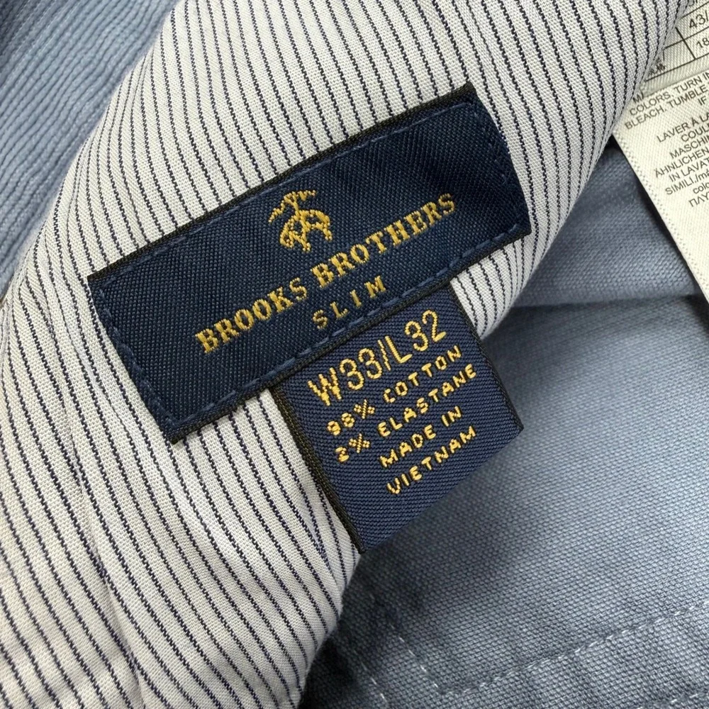 Brooks Brothers Slim Fit Blue Grey Corduroy Pants Mens 33x32 Stretch‎ 5-Pocket